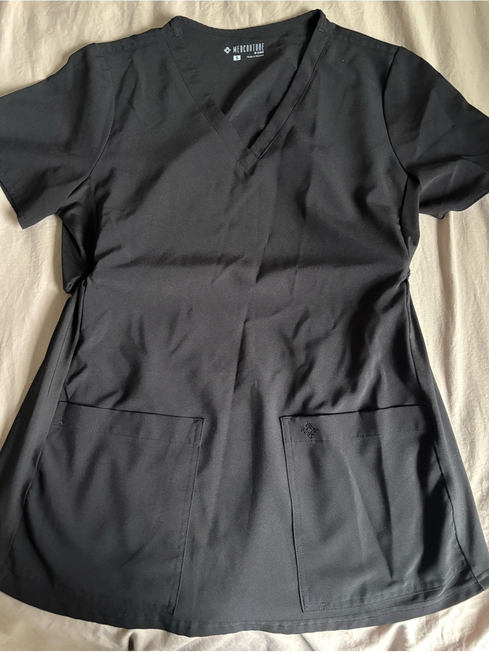 Med Couture Women's Black V-Neck Maternity Scrub Top size S
